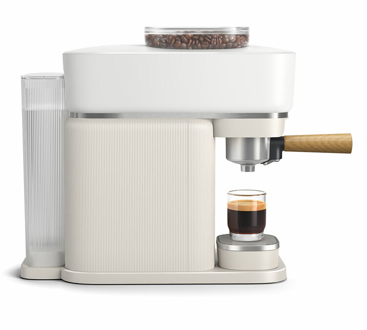 machine à café Philips Baristina blanche porte-filtre en bois