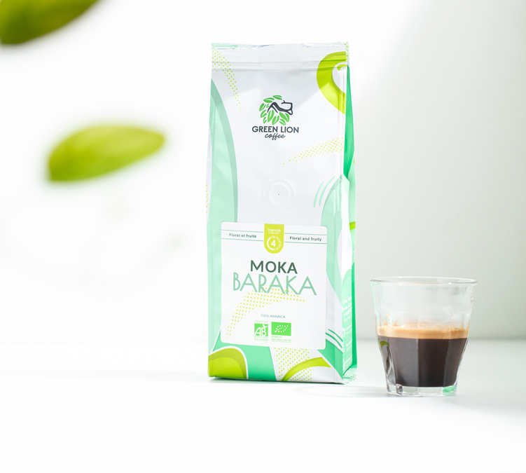 cafe en grain green lion coffee moka baraka kg
