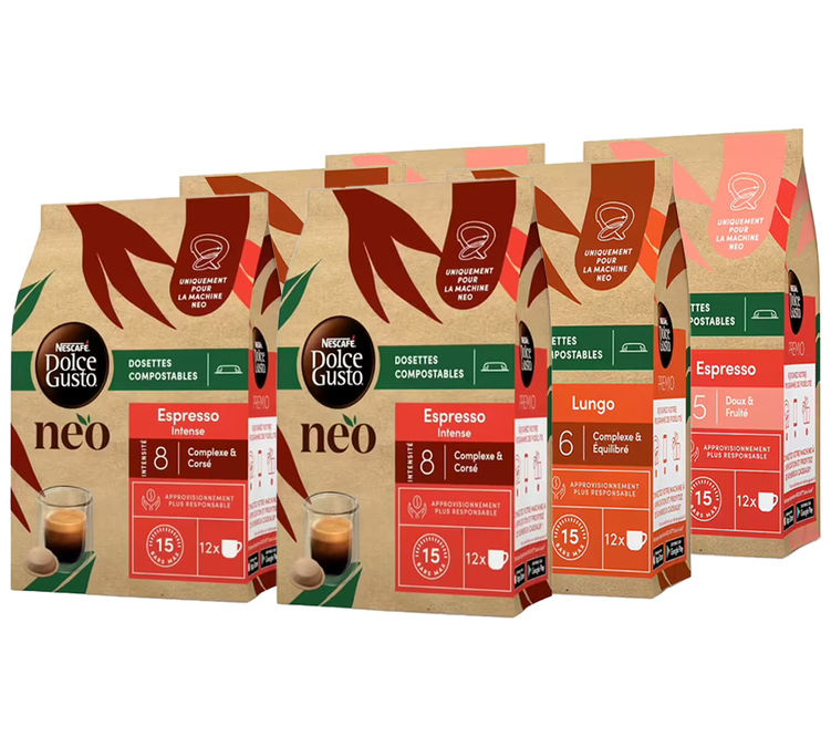 72 dosettes neo nescafe dolce gusto à retrouver dans ce pack de 72
