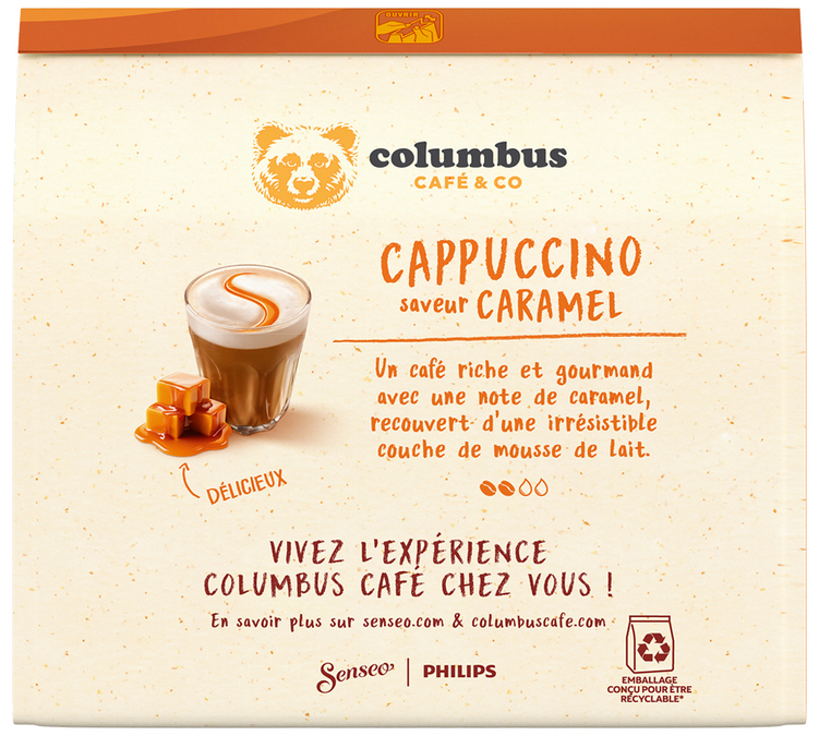 dosettes senseo columbus cappuccino caramel 8 dosettes