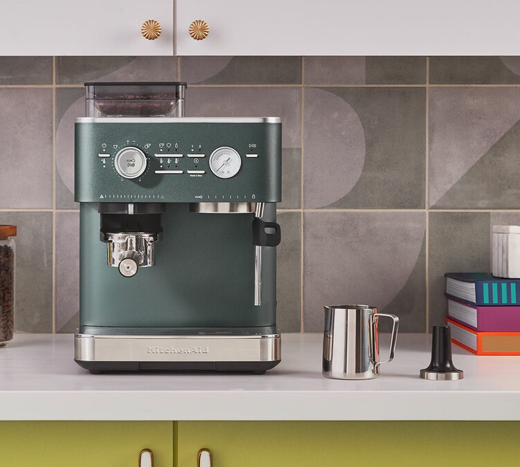 machine expresso semi auto kitchenaid inox avec broyeur vert