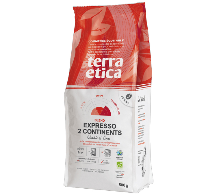 500 g - Caffè in chicchi - Espresso biologico 2 continenti - TERRA ETICA