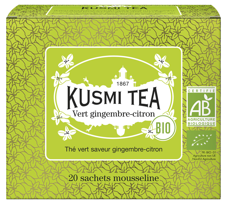 Био Зелен Чай Джинджифил Лимон - 20 сашета - KUSMI TEA