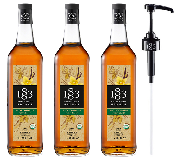 1883 Routin Bio Sirup od Vanile za Profesionalce - Staklena Flaša - 3x1L + Dozirna Pumpa 1883 ROUTIN