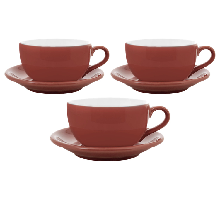 3 Tazas y Platillos Latte Bowl 19 cl Rojo - ORIGAMI
