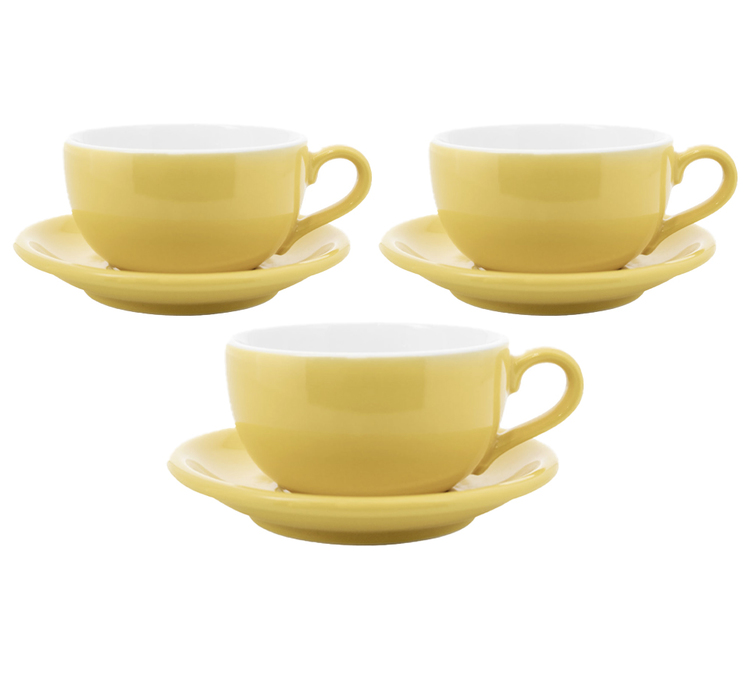 3 Tazas y platillos Latte Bow 19 cl Amarillo - ORIGAMI