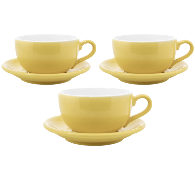3 Gelbe Latte Bowl Tassen und Untertassen 25 cl - ORIGAMI