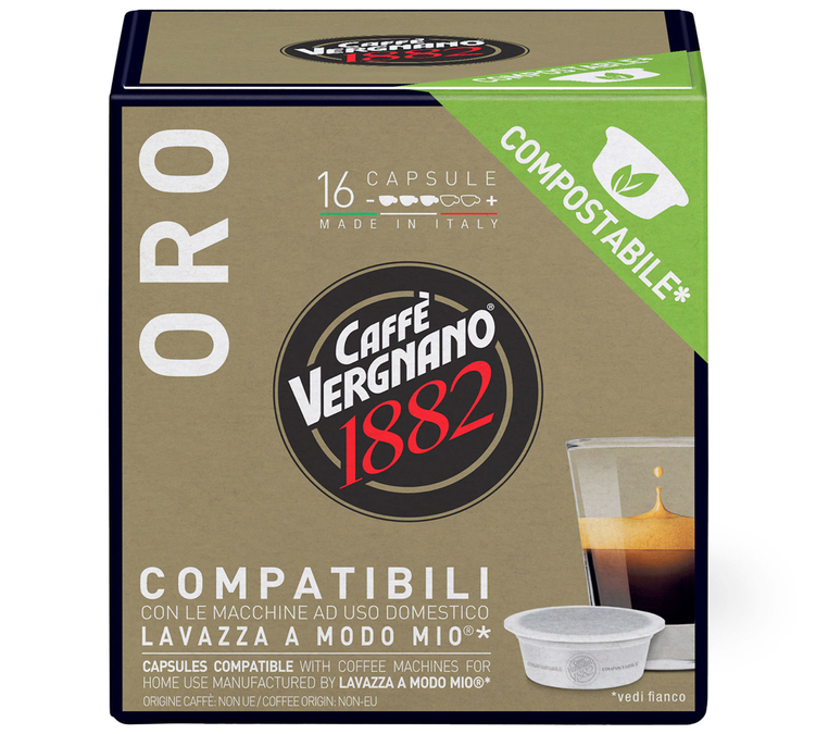 16 Komposterbare Kapsler Kompatibel med A Modo Mio Lavazza Oro - CAFFE VERGNANO