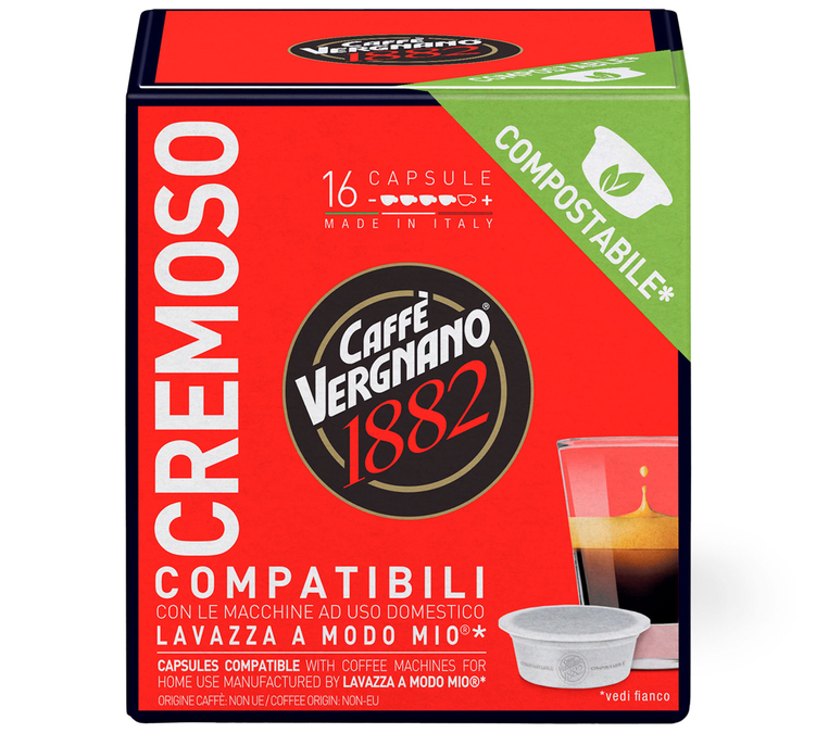 16 Cápsulas Compostáveis Compatíveis com A Modo Mio Lavazza Cremoso - CAFFE VERGNANO