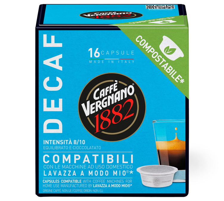 16 Kompostabilne kapsule kompatibilne sa A Modo Mio Lavazza Bez Kofeina - CAFFE VERGNANO
