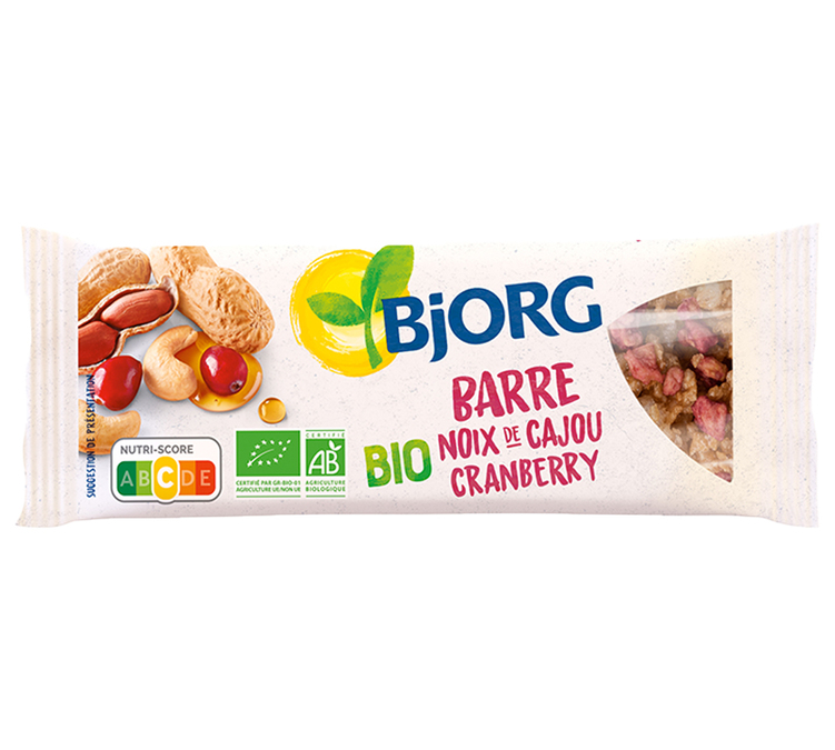 Bio Grūdų Batonėlis su Anakardžiais ir Spanguolėmis - 30 x 25 g - BJORG
