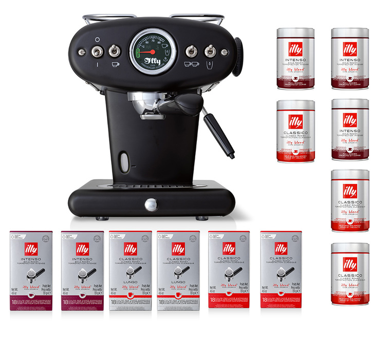 Išskirtinis pasiūlymas: Pirkite juodą ILLY X1 Anniversary ESE & Ground espreso aparatą ir gaukite 12 nemokamų ILLY kavų