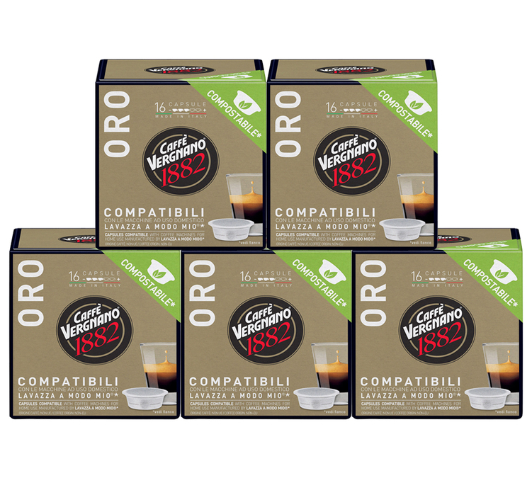 80 Kompostuojamos Oro A Modo Mio suderinamos kapsulės - Caffè Vergnano