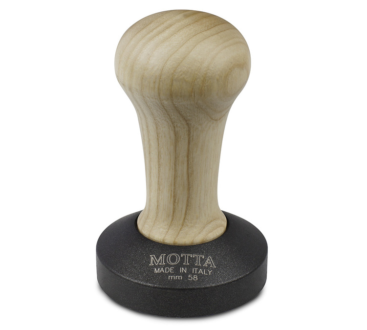 Motta 58 mm antistatische koffietamper met houten handvat