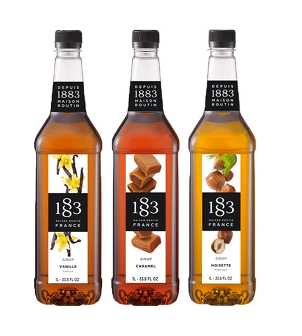 3-Pak 1883 Routin Vanilija - Karamela - Lješnjak Sirup - Plastična Butiljka - 3x1L