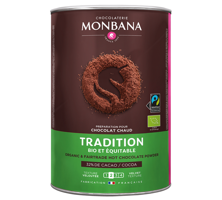 Tradicionális Bio és Fair Trade Forró Csokoládé Por 32% Kakaó - Vödör 1 kg - MONBANA