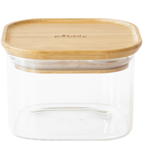 Förvaringslåda fyrkantig - PEBBLY - glas och bambu - 500 ml