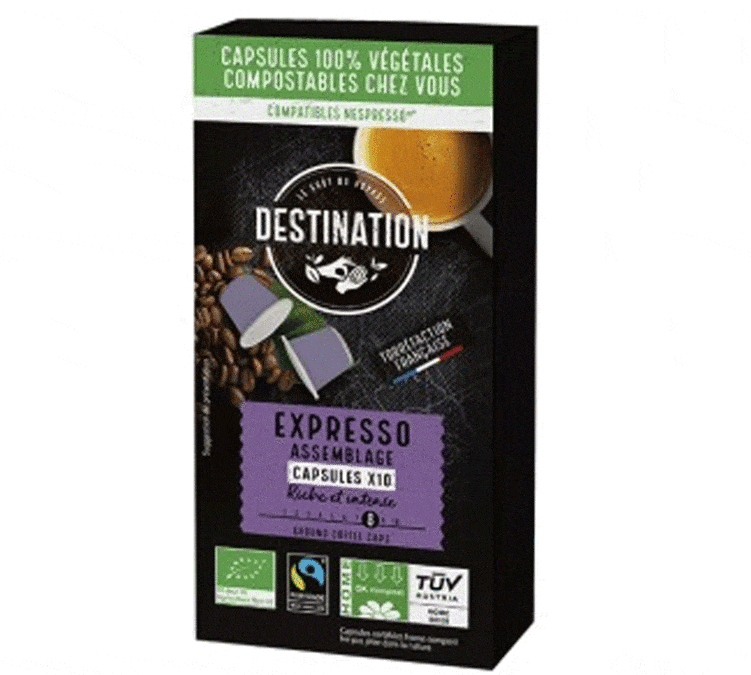 10 Bio Nespresso* Original Kompatibilis Kapszula - Fairtrade Tiszta Arabica Espresso - Fairtrade/Max Havelaar - DESTINATION