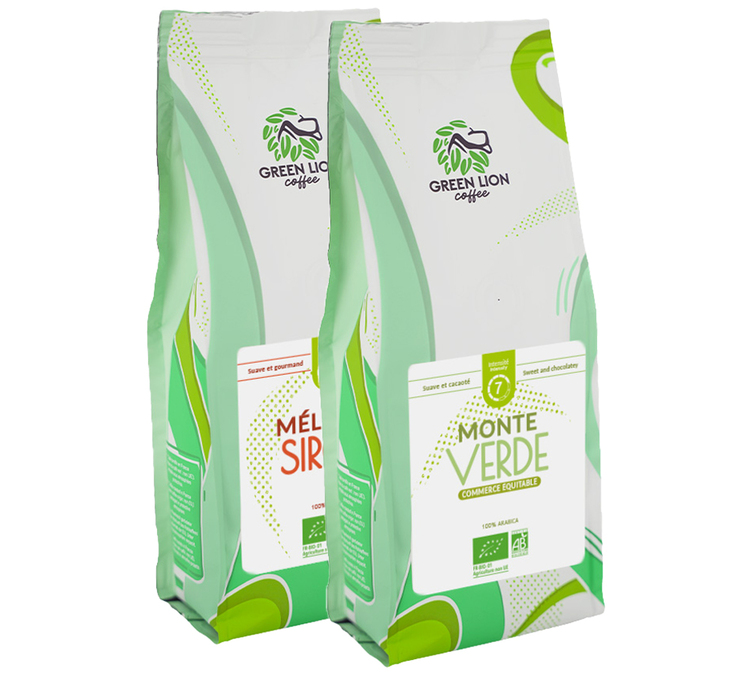 2 x 250 g - Csomag - Kávébab - Francia és Bio - GREEN LION COFFEE
