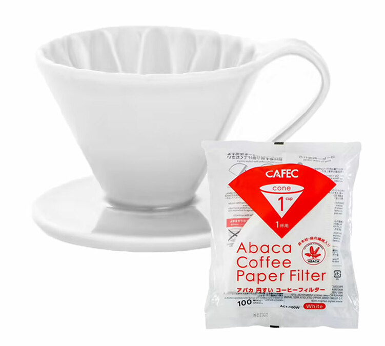 CAFEC Arita Flower Dripper 1 Filiżanka Biały + 100 Białych Filtrów Papierowych