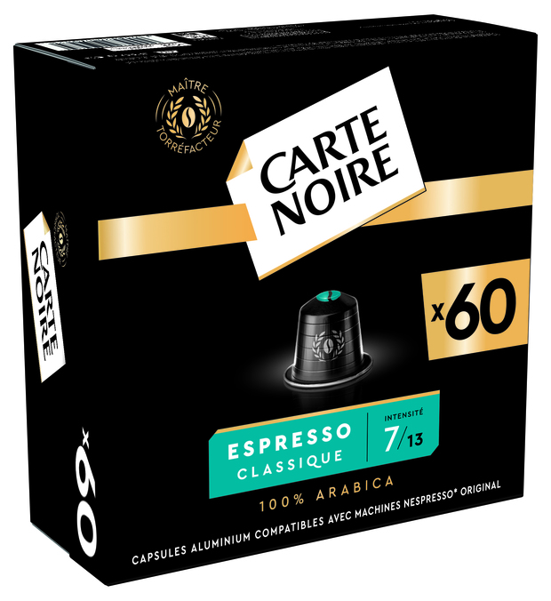 60 capsules compatibel met Nespresso* Original - Klassieke Espresso nr.7 - CARTE NOIRE