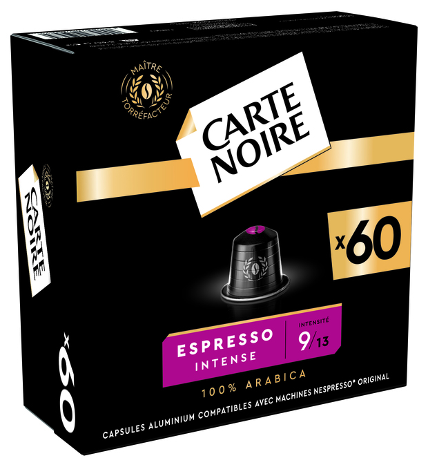 60 capsules compatible with Nespresso* Original - Intense Espresso No.9 - CARTE NOIRE