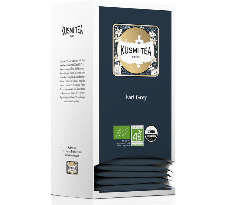 Chá Preto Earl Grey Biológico - 10 Caixas de Cartão 25 Saquetas - KUSMI TEA