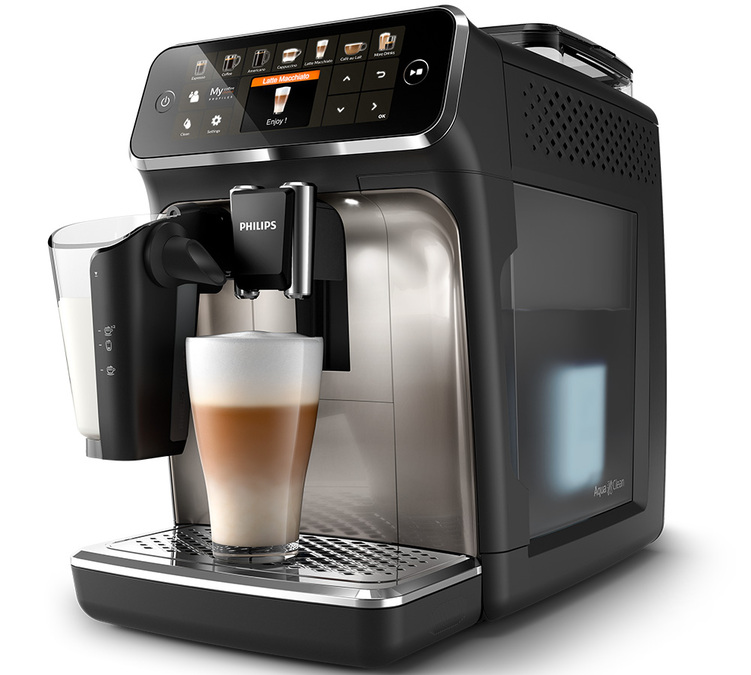 Máquina de café espresso con molinillo PHILIPS EP5447/90 LatteGo Cromada