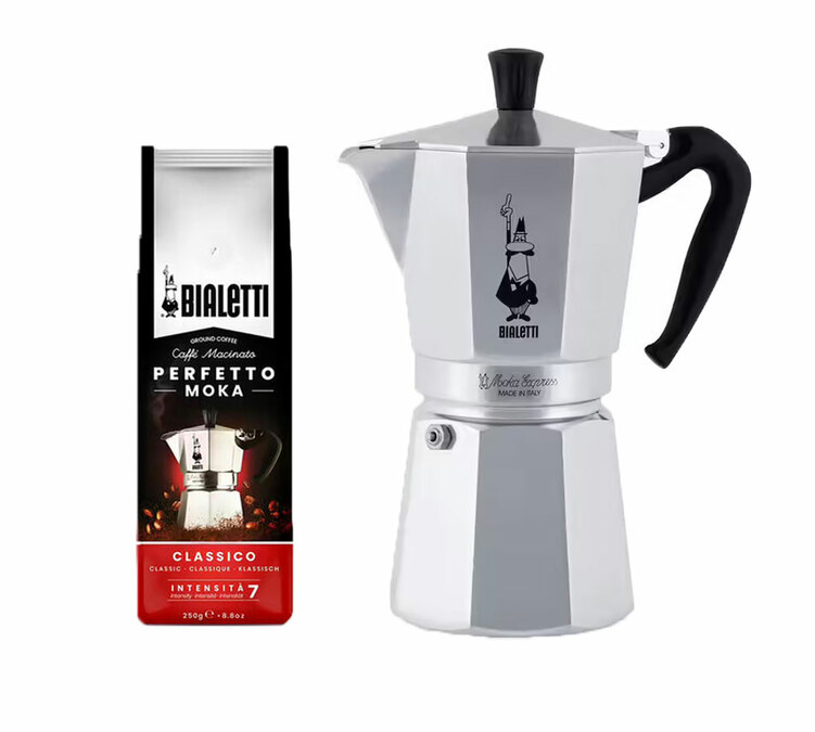 Italiaanse Moka Express Koffiezetapparaat Set 12 kopjes + 250g Classico gemalen koffie - BIALETTI