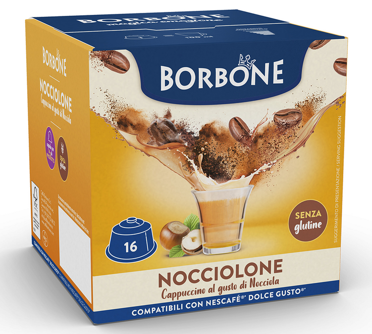16 kapsula kompatibilno s Nescafé* Dolce Gusto* Cappuccino Nocciolone – CAFFE BORBONE