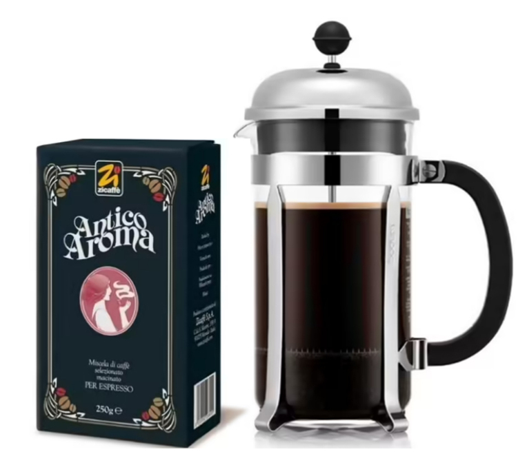 Bodum Chambord 1L French Press Kaffeekocher + 250g Zicaffè Antico Aroma gemahlener Kaffee