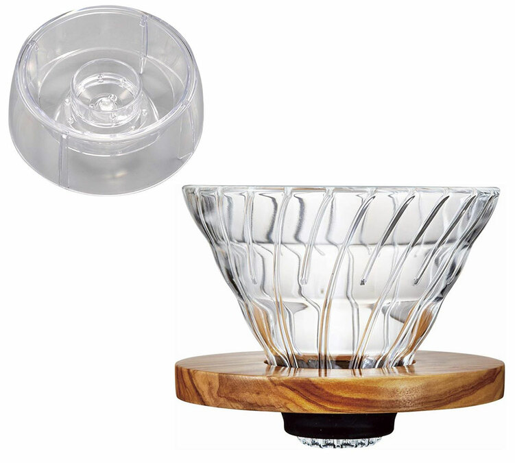 HARIO V60 drip assist paket sa V60 staklenim dripperom i maslininim drvetom
