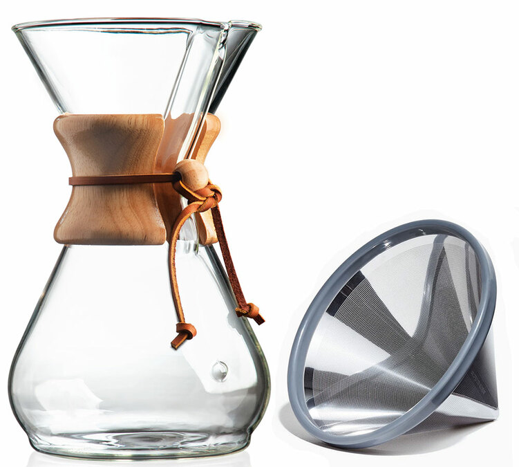 CHEMEX glaskaffebryggare 8 koppar och permanent filter ABLE Kone