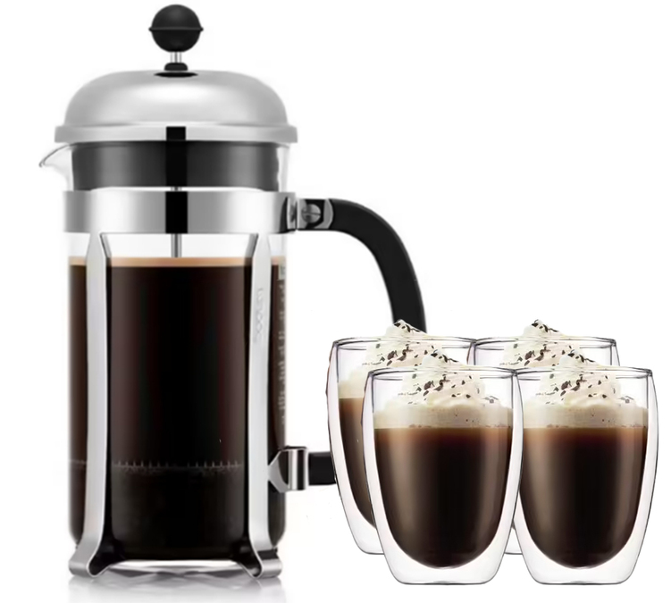 Cafetière à piston Chambord 8 tasses (1L) + 4 verres de 35cl - BODUM