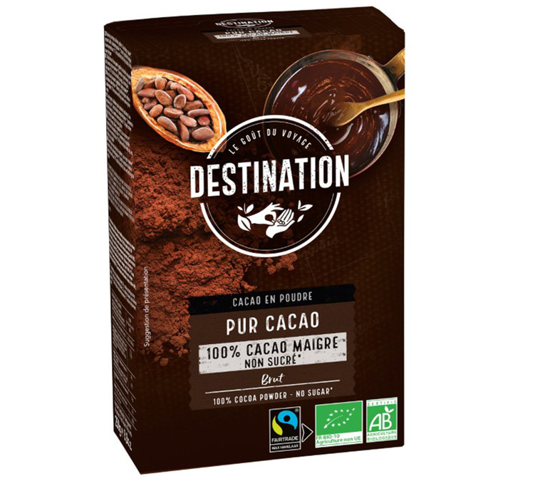 Pure Magere Cacao 10-12% Vet Suikervrij Biologisch & Eerlijk Poeder - Los 250 g - FAIRTRADE - DESTINATION