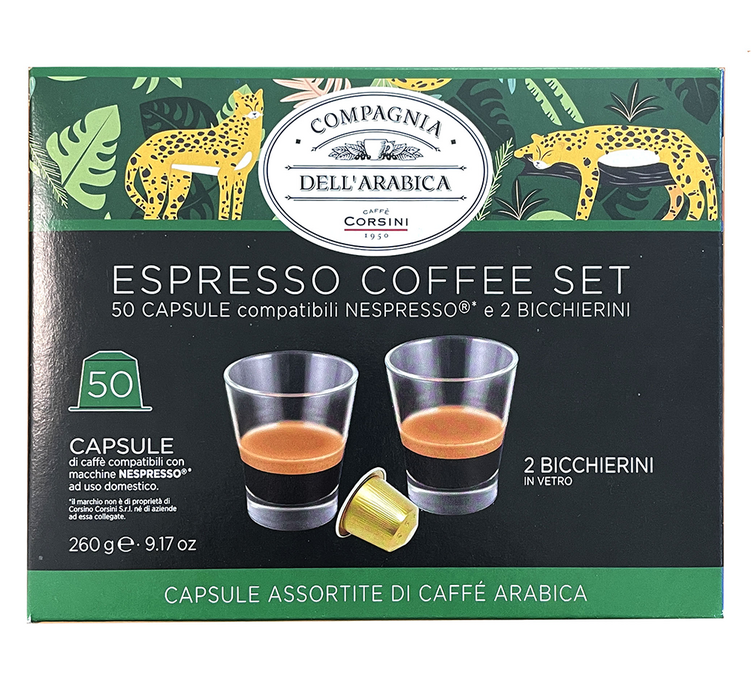 50 capsule compatibili Nespresso* Original + 2 bicchieri da espresso - CORSINI