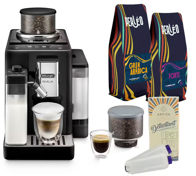 DeLonghi Rivelia FEB4455.B Espresso Kavinė Malūnas Onikso Juodas Latte - 4 Mėnesių Priežiūros ir Kavos Paketas
