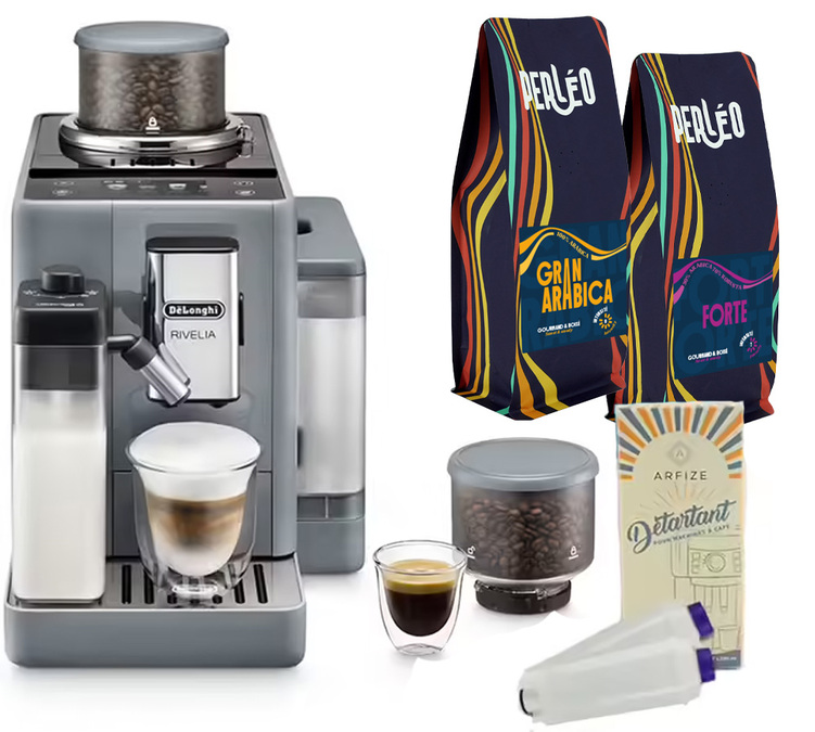 Espressokvarn DELONGHI Rivelia FEB 4455.G Grå Sten Latte - 4 Månaders Kaffe och Underhåll Paket