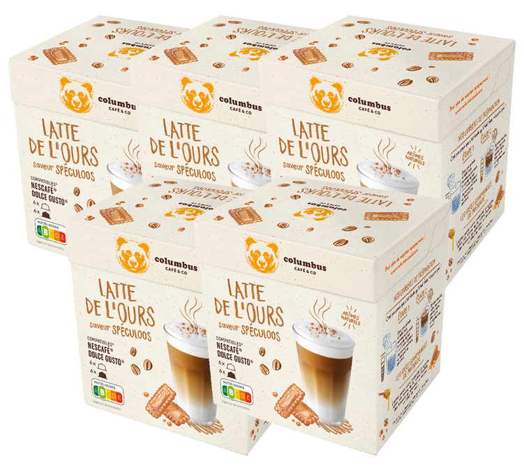 60 kapslar kompatibla Nescafé* Dolce Gusto* Björn-latte Speculoos – COLUMBUS