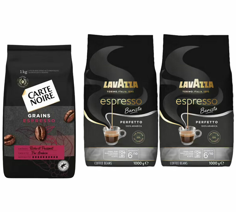 3 x 1 kg - Pörkölt kávébab - 2 kg Espresso Barista Perfetto & 1 kg Espresso - LAVAZZA / CARTE NOIRE