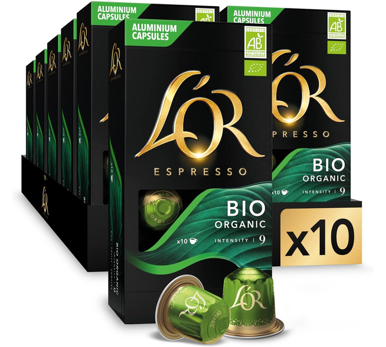 100 Cápsulas Compatibles con Nespresso* Original Ecológico Bio Intenso - L'OR ESPRESSO