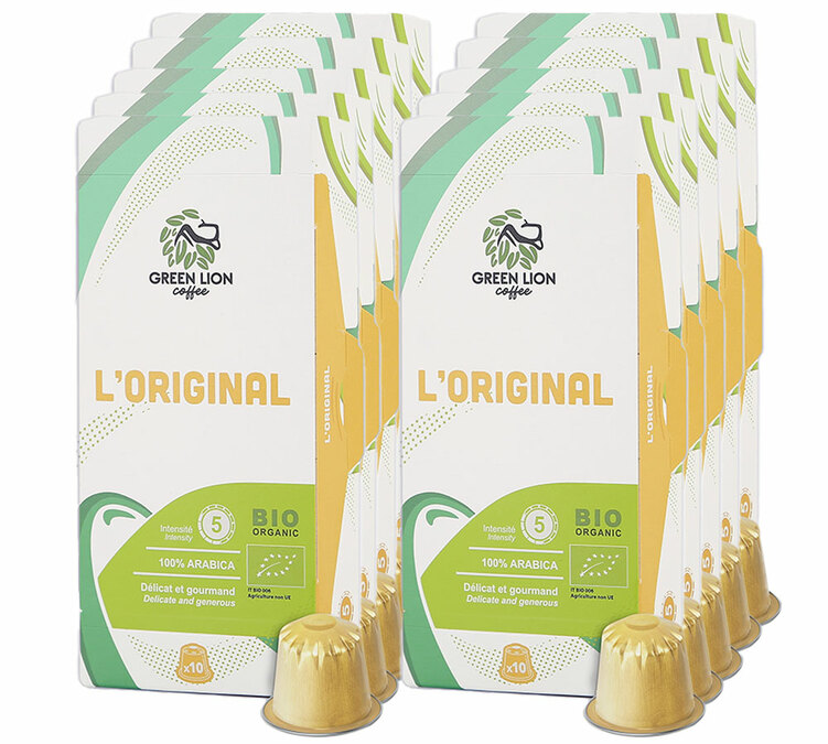 100 capsules compatibles Nespresso* Original L'Original Bio pour professionnels - GREEN LION COFFEE