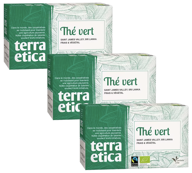 Pack Sri Lanka Ekologiskt och Rättvisemärkt Grönt Te - 3 x 20 påsar - TERRA ETIKA