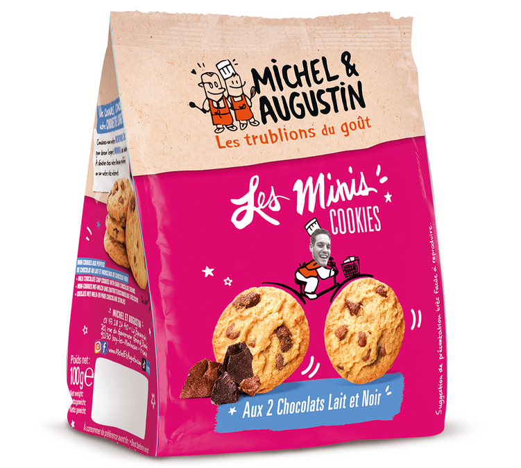 Mažas maišelis su „Minis“ sausainiais su šokoladu – 100 g – „MICHEL & AUGUSTIN“, galiojimo data: 2026.03.01.