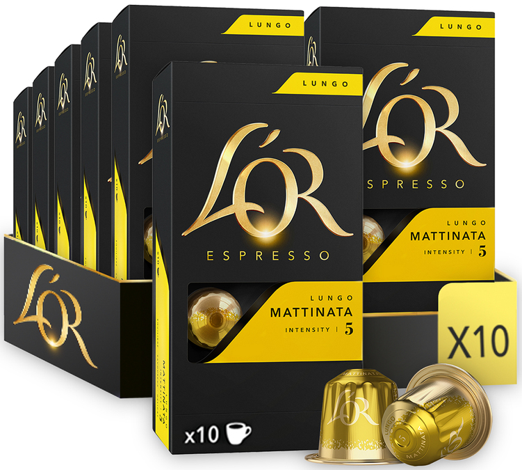 100 Kapseln, kompatibel mit Nespresso* Original Lungo, Sorte: Mattinata – L'OR ESPRESSO