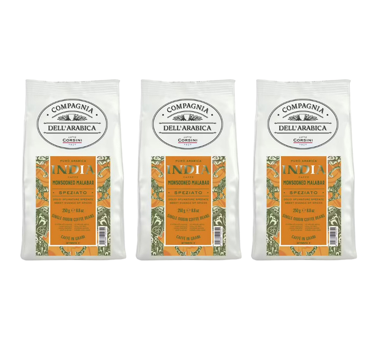 3 x 250 g - Café em grão - Índia, Malabar, variedade Moussonné - CORSINI