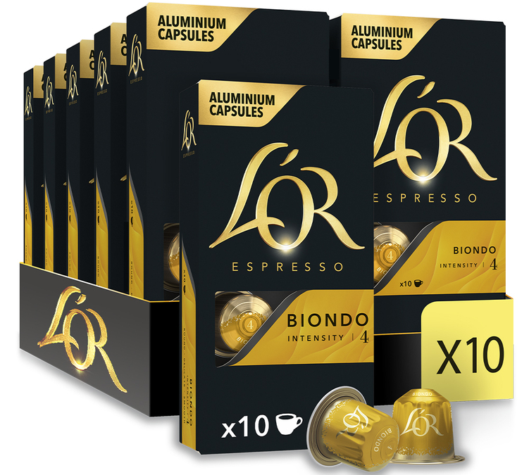 100 db-os kapszulás csomag, kompatibilis a Nespresso® gépekkel – Biondo – L'Or Espresso
