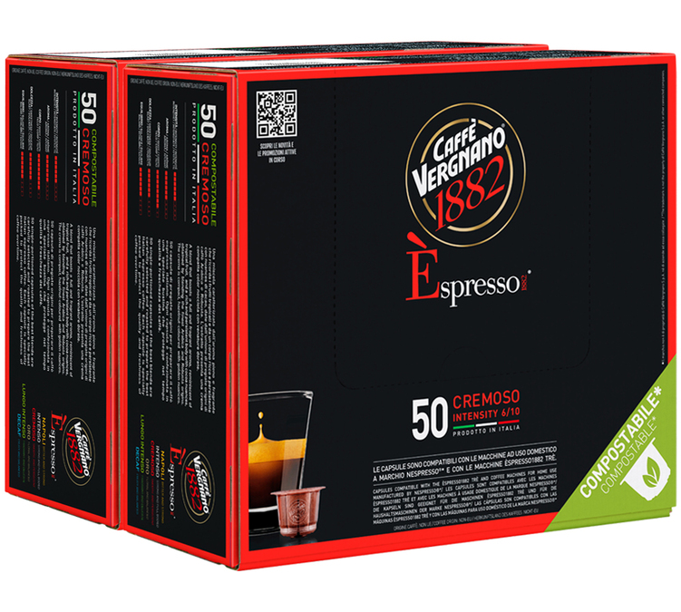 100 kapsulių, skirtų „Nespresso* Original“ kavos aparatams, „Espresso Cremoso“ – „CAFFE VERGNANO“