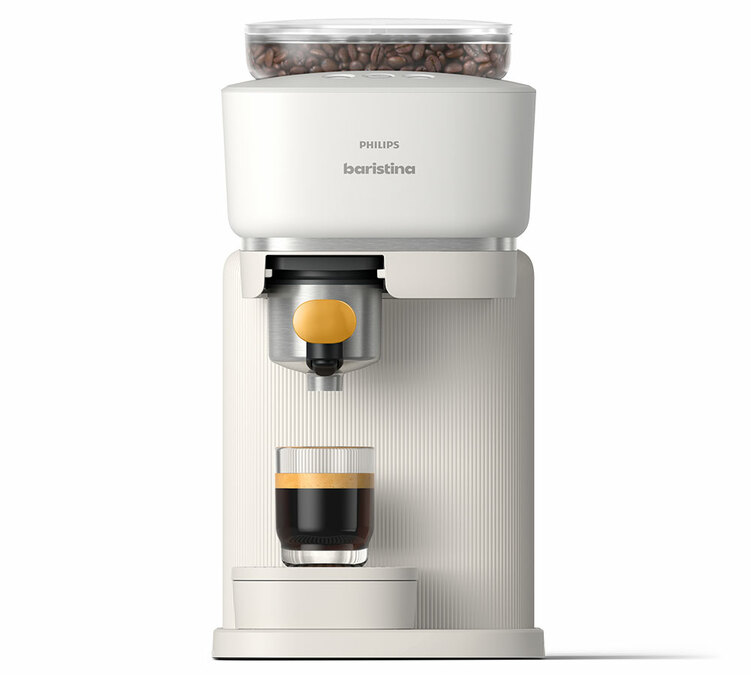PHILIPS Baristina BAR300/03 бяла еспресо машина с жълт филтър държател
