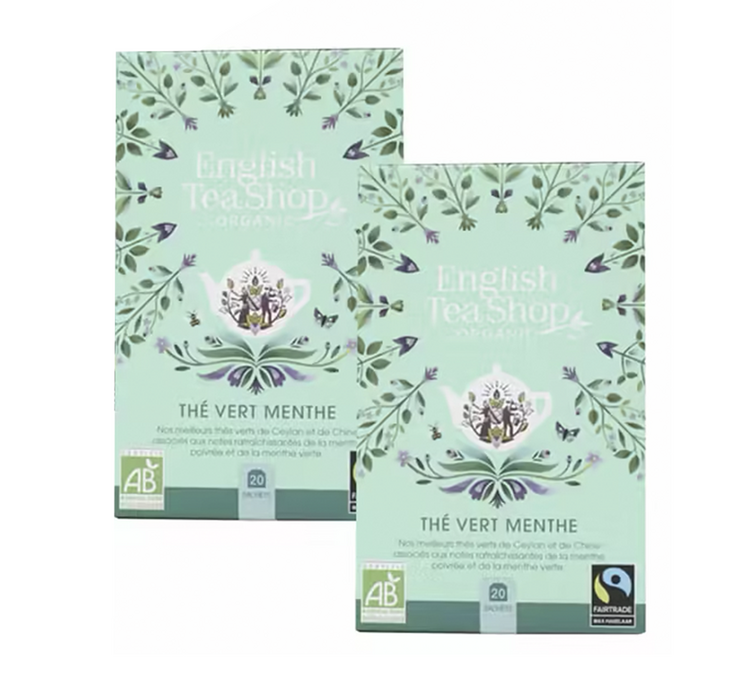 Confezione di tè verde alla menta biologico e prodotto in modo equo e solidale - 2 confezioni da 20 bustine - FAIRTRADE - ENGLISH TEA SHOP